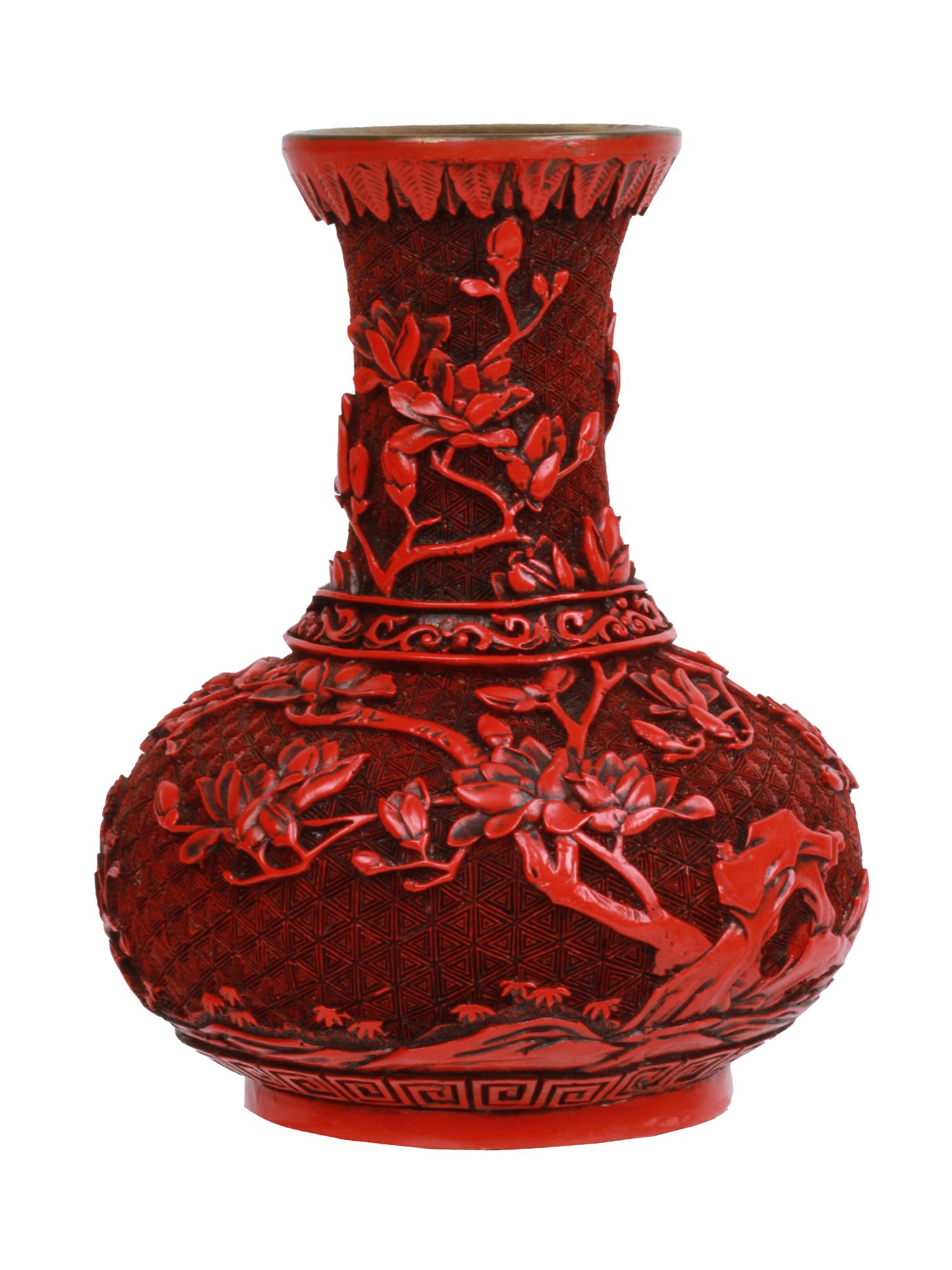 ANTIQUE CHINESE CINNABAR LACQUER BALUSTER VASE PIC-1